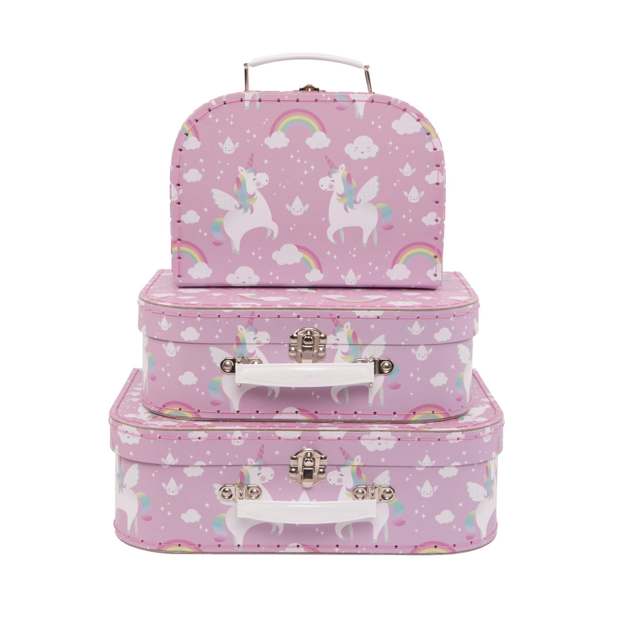 This fun, colorful and cute rainbow unicorn suitcase set is for kids