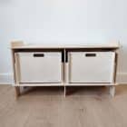 wooden sideboard with wood boxes